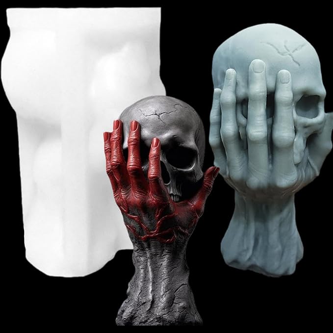 Halloween Skull Candle Silicone Mold, DIY 4 Inch 3D Ghost Hand Candle Making by TOPYS