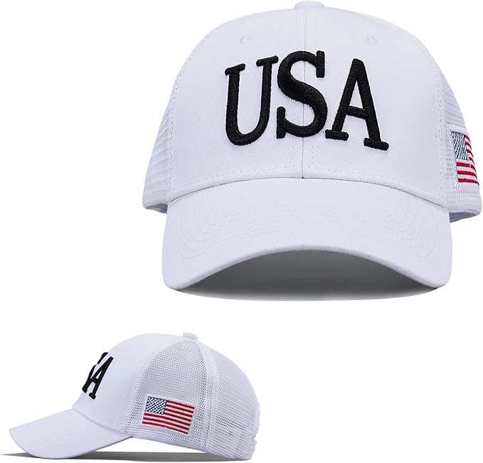 USA Trucker Hat for Men & Women American Flag Cap Adjustable Baseball Cap Mesh Snap Patriotic 3D Embroidered Cap