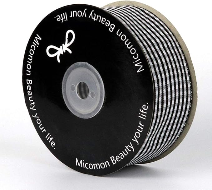 1.5 Inch Black and White Woven Edge Gingham Ribbon 25 Yards Each Roll 100% - Image 2