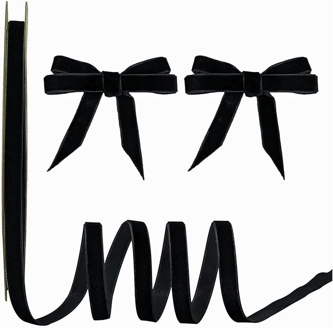 15 Yards Velvet Ribbon 3/8 Inch Single Face Black Velvet Ribbon Spool Prefect by Winjeto