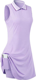 Womens Sleeveless Golf Tennis Dresses with Inner Shorts＆Pockets for Workout Exercise