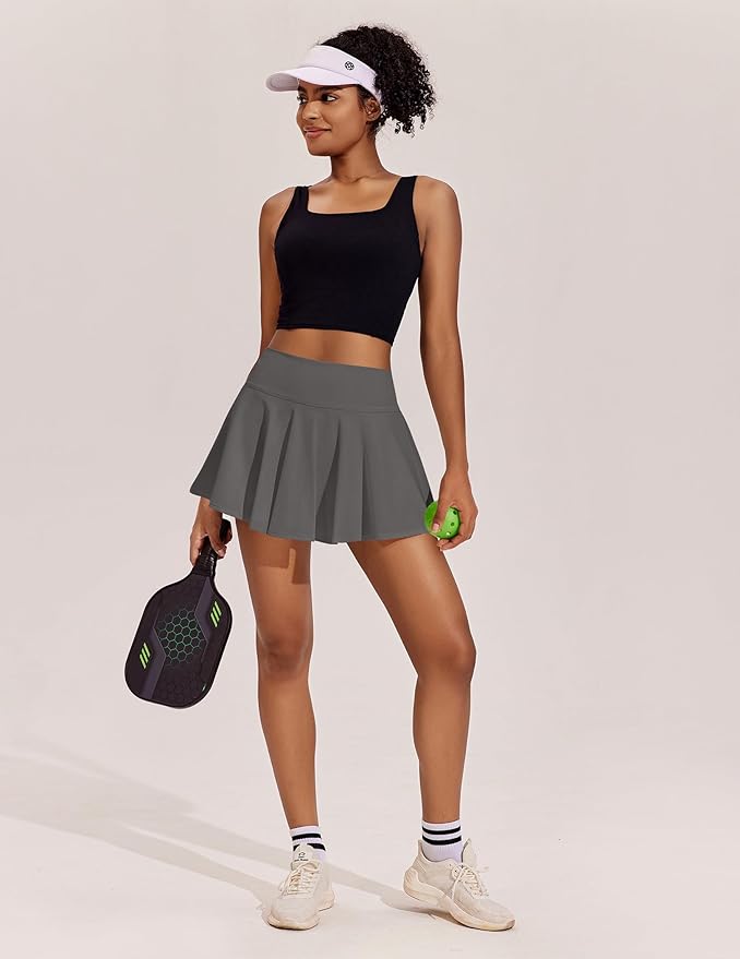 PINSPARK Womens Tennis Skirt Pleated Athletic Skirts with Pockets Shorts High Waisted Golf Skort for Workout Pickleball