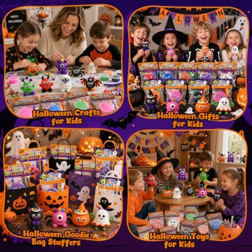 24 Packs Halloween Goodie Bag Stuffers DIY Monster Air Dry Clay Crafts Kits