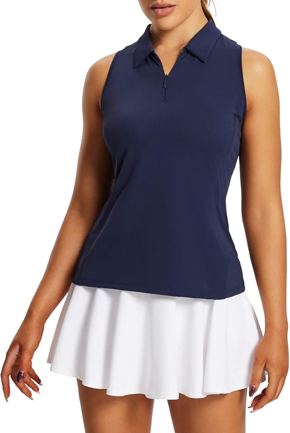BALEAF Women's Golf Shirts Tank Tops Sleeveless Tennis Polo Racerback with Zipper Collar Athletic Tanks Quick Dry