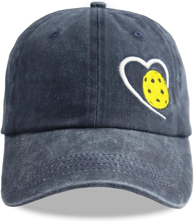 Heart Pickleball Gifts for Women Men, Responsibly Cotton Embroidered Adjustable Pickle Ball Baseball Cap