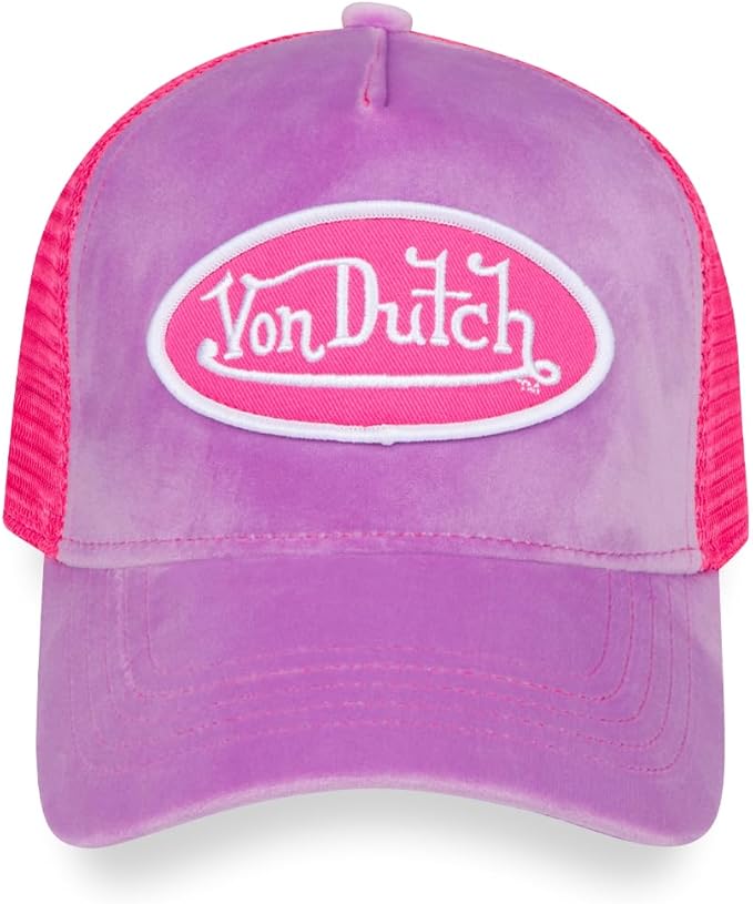 Von Dutch Unisex Trucker Hat - Velvet Curved Bill Mesh Back Retro Classic Adjustable Snapback Baseball Cap for Men and Women