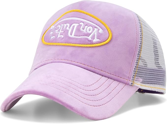 Von Dutch Unisex Trucker Hat - Velvet Curved Bill Mesh Back Retro Classic Adjustable Snapback Baseball Cap for Men and Women