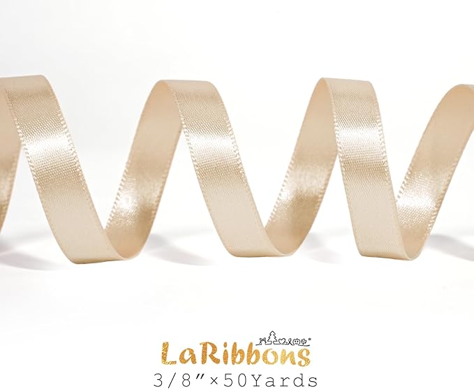 LaRibbons Nude Satin Ribbon 3/8 Inch 50 Yards Thin Luxury Double Faced Ivory - Image 6