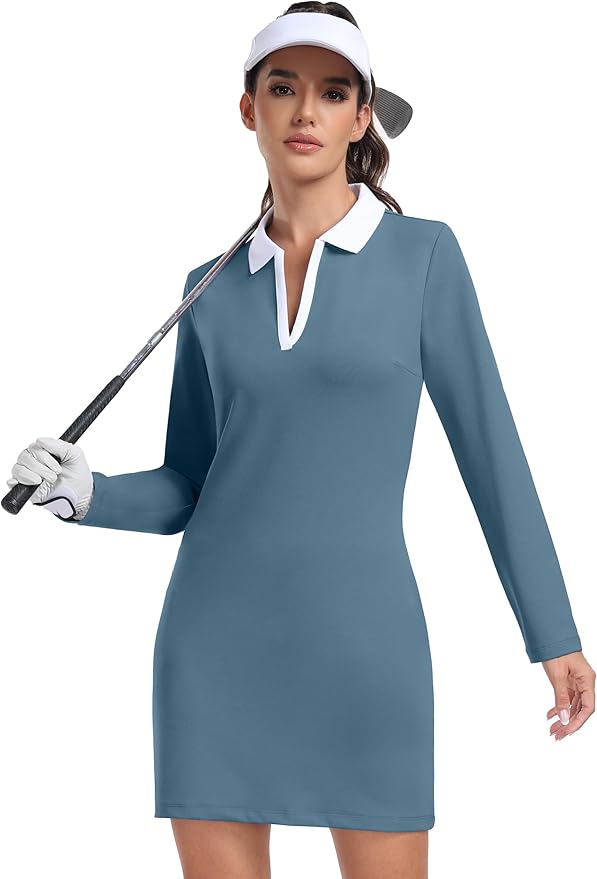 Hiverlay Golf Dresses for Women with Shorts and Pockets, V-Neck Short Sleeve Tennis Dress, Workout Athletic Dresses