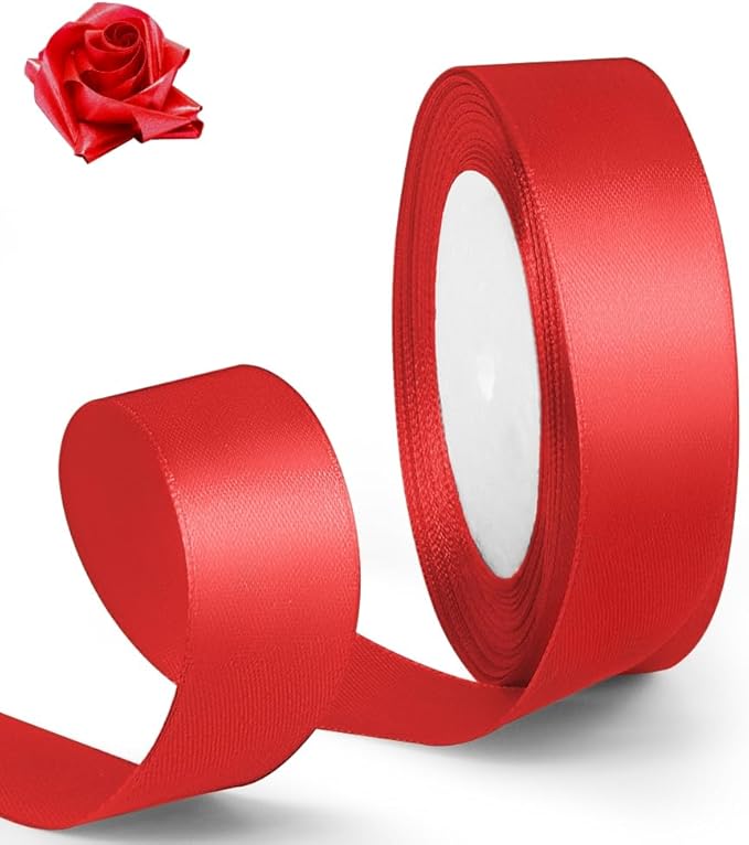 1 Inch 25 Yards Satin Ribbon Red, Solid Color Fabric Ribbon by HimBen