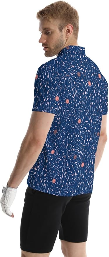 HUURAY Funny Golf Polos for Men Funny Print Short Sleeve Shirts Quick Dry Polo Shirts Hawaiian Shirt Performance Golf Outfits