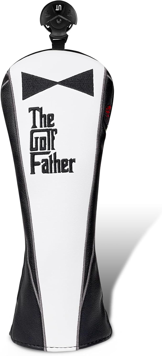 The Golf Father Funny Golf Club Covers, Driver Fairway Wood Hybrid Headcover, Mallet Putter Covers Blade Headcovers Putter Cover Magnetic, Black and White Color Iron Covers for Most Brands