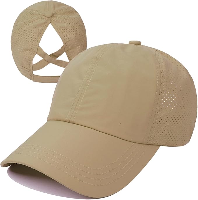 HGGE Womens Criss Cross Ponytail Baseball Cap Adjustable High Messy Bun Ponycap Quick Drying Hat