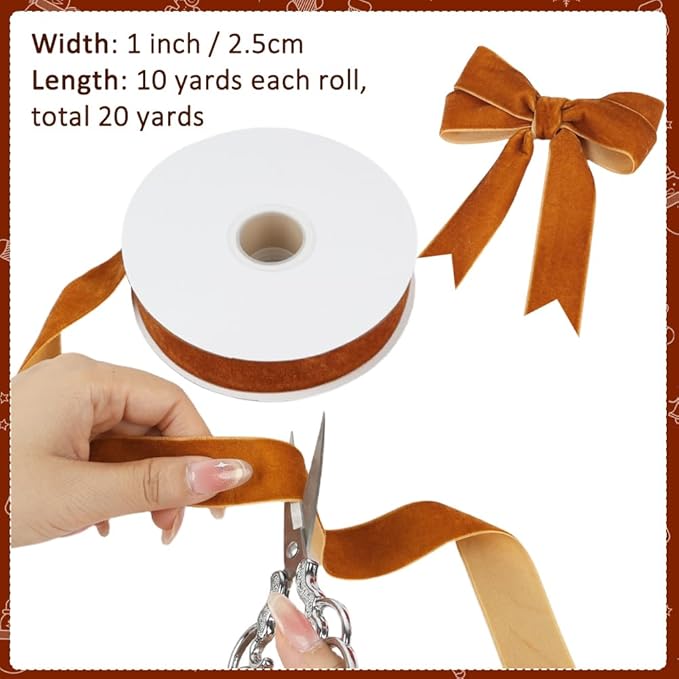 Khaki Velvet Ribbon, 1 Inch x 20 Yards Single Faced Khaki Ribbon - Image 2
