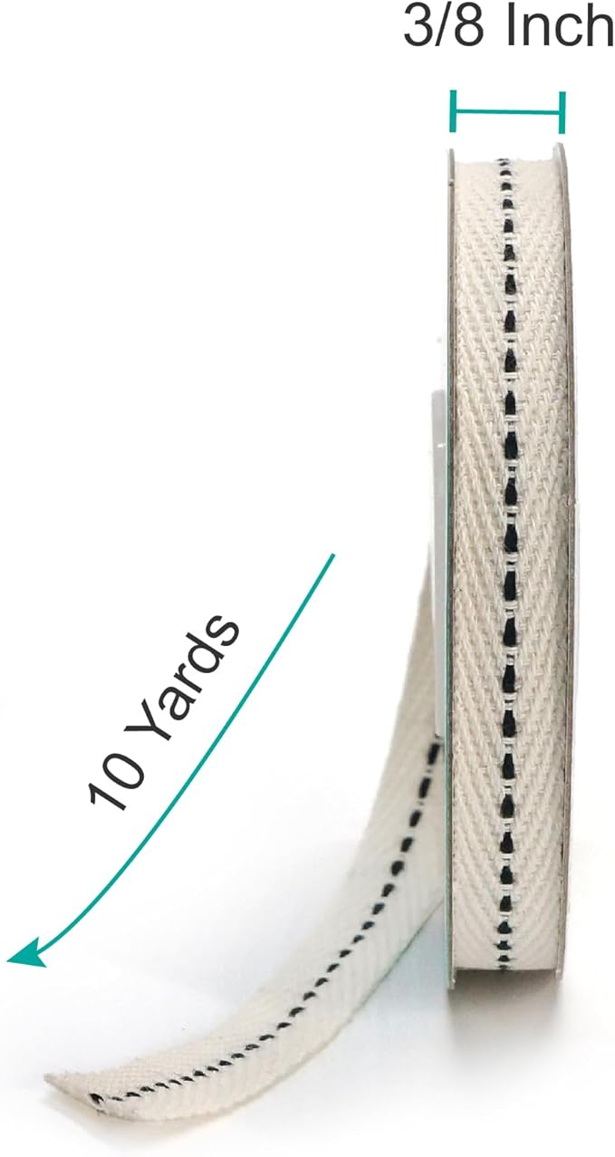 CT CRAFT LLC Ivory Cotton Black Stitched Ribbon 3/8" x 10 Yards - Image 2