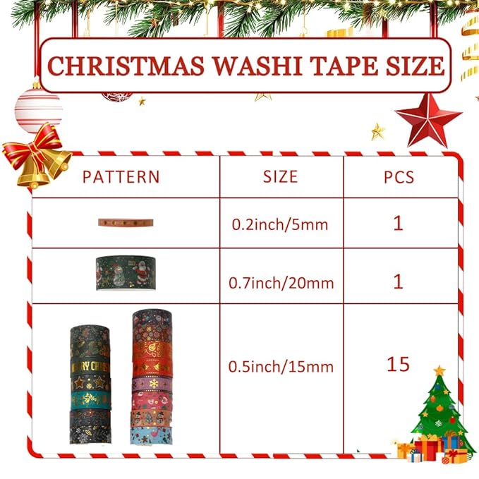 Christmas Washi Tape Set 17 Rolls Holiday Washi Tape - Image 2