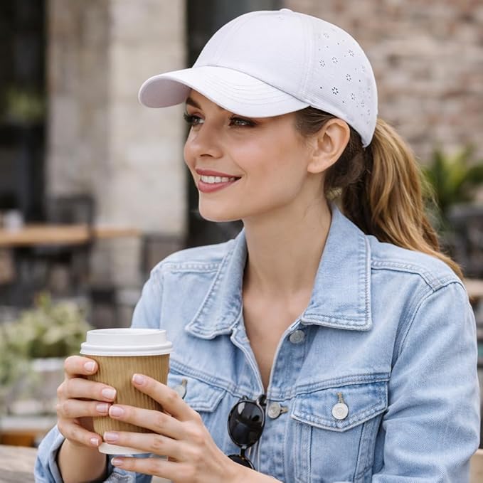 Women’s Ponytail Baseball Cap, Quick-Dry Sport Caps Hat with Breathable Daisy Perforations for Running, Tennis, Golf