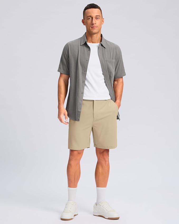 Pudolla Men's Casual Shorts 7"/9"/5" Lightweight Golf Shorts with 3 Pockets Stretch Quick Dry Comfy Work Shorts