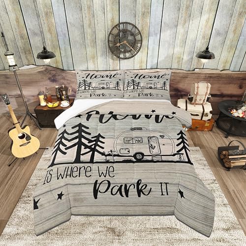 Castle Fairy Kids RV Happy Camping Bedding Comforters King Size,Home is Where We Park It Comforter Set Adult Women Room Decor, Farmhouse Lovers Soft Duvet with 2 Pillowcases,3Pcs King 104''x90''