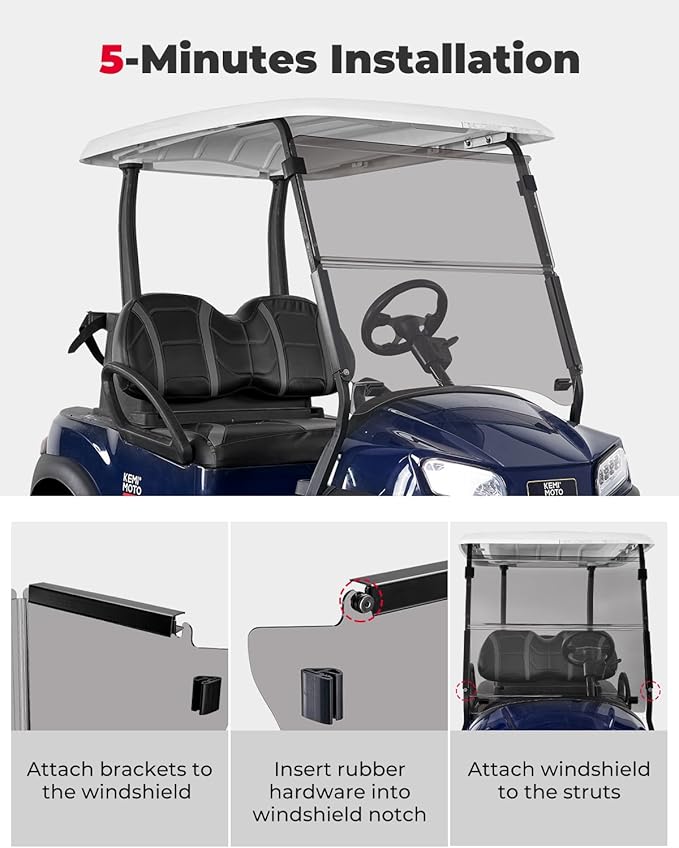 KEMIMOTO Golf Cart Windshield Compatible with Club Car Precedent Gas/Electric (04-Up), Foldable Replacement Windshield with Anti-UV and Impact Resistant Acrylic (Tinted)