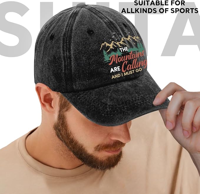 Hiking Adjustable Washed Cotton Baseball Cap, Funny Retro Trucker Hat Gift for Men Women Dad Mom Hiking Lover
