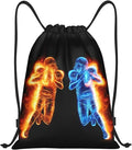 Football Drawstring Bags for Kids Teens Boys, Cool Sports Drawstring Backpack with Printed Two Playing Football Men Pattern, Black Casual Knapsack for Adults for Gym Hiking Swimming Beach Yoga, Medium