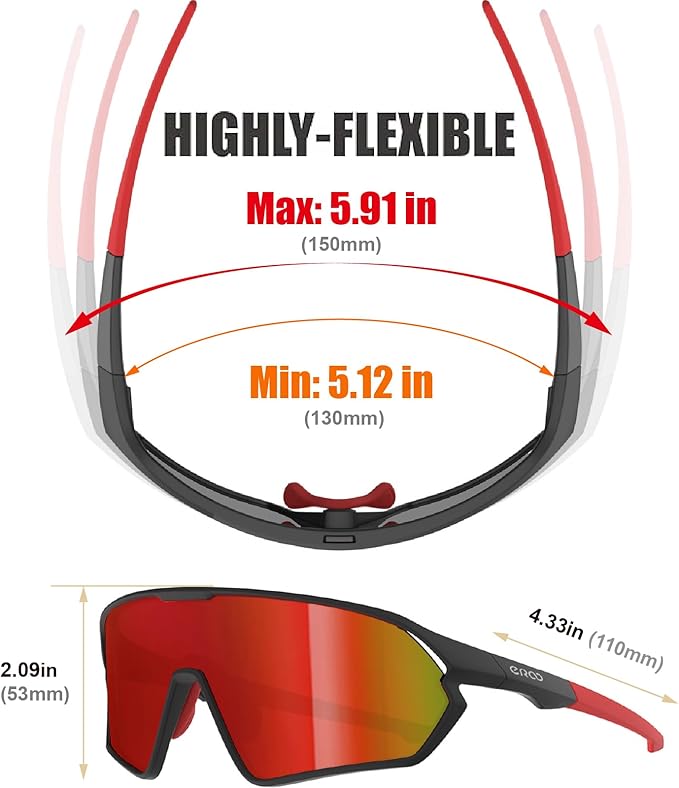 Youth Baseball Polarized Kids Sunglasses for Boys Girls Age 6-12 with Carrying Case Cycling Softball Padel Lightweight