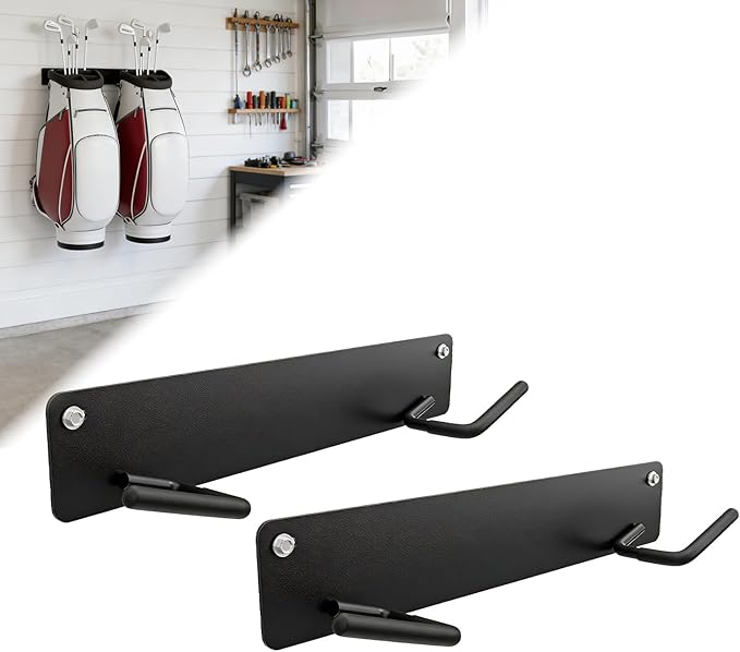 Golf Bag Wall Mount for Garage, with Anti-Slip Hooks, Wall Mount Golf Bag Holder, Space Saving Heavy-Duty Wall Mount Organizer for Golf Bags & Accessories, 2 Pack