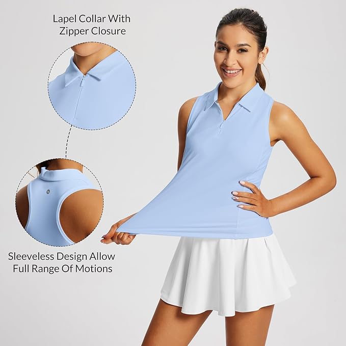 BALEAF Women's Golf Shirts Tank Tops Sleeveless Tennis Polo Racerback with Zipper Collar Athletic Tanks Quick Dry