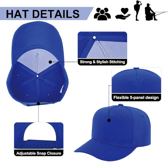 ZH 12 PC 5 Panel Baseball caps, Bulk Baseball caps, Customizable DIY Design, Wholesale Caps, One-Size-Fits-All