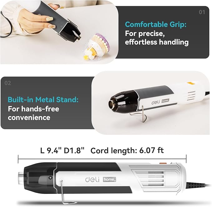 DELI Mini Heat Gun, 350W Dual Temp 500℉/842℉ - Image 4