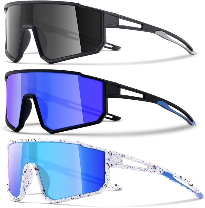 3PACK Kids Sunglasses for 6-14 Boys Girls, Youth Baseball and Cycling UV400 Protection Goggles
