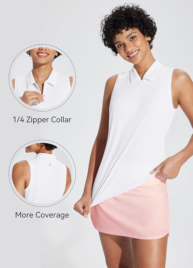 BALEAF Women's Golf Shirts Tank Tops Sleeveless Tennis Polo Racerback with Zipper Collar Athletic Tanks Quick Dry