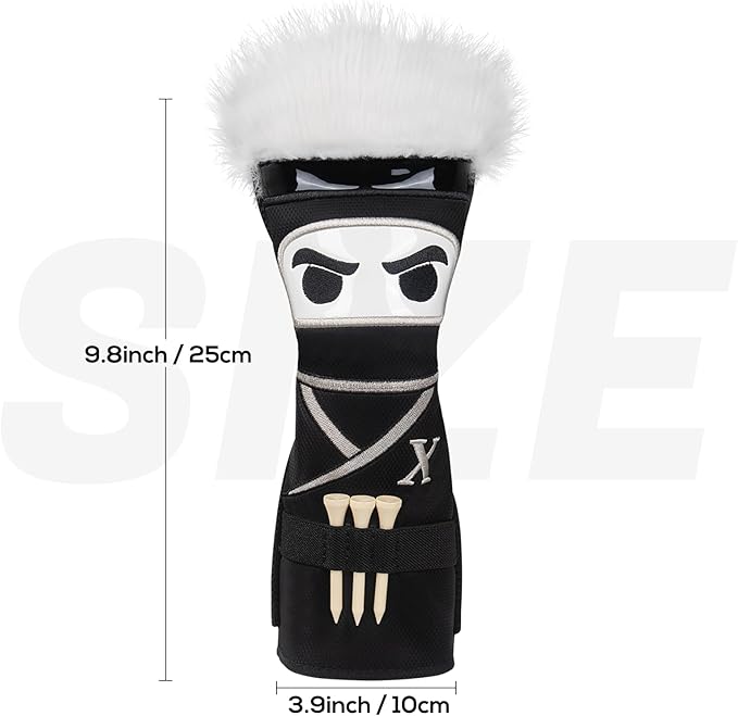 mytag Ninja Golf Club Covers for Woods and Driver, Golf Driver Cover 3 Wood Headcover Hybrid Headcover with Golf Tee Holder, Embossed Synthetic Leather