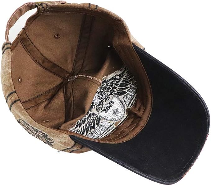 Elwow Men's Oilcloth Front Decor Washed Distressed Embroidery Baseball Cap Driver Trucker Hat with Eagle & Shark Patch