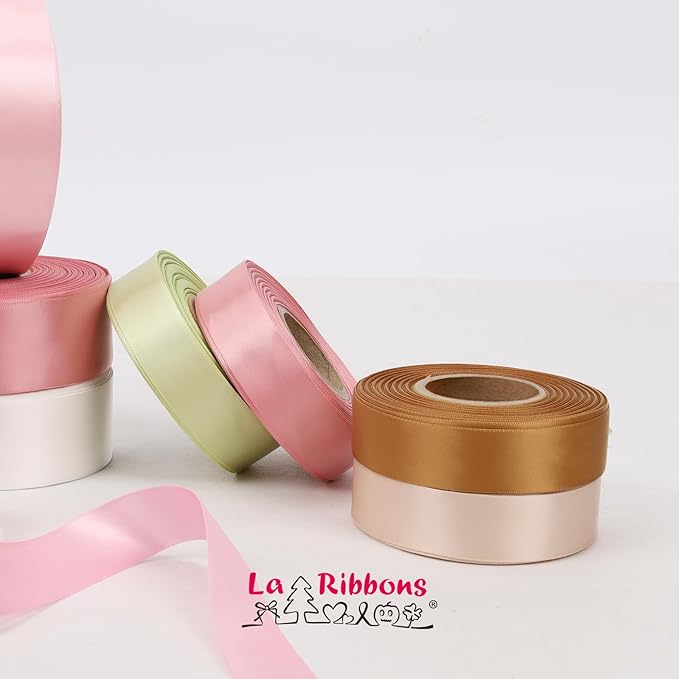 LaRibbons 1 Inch 50 Yard Double Faced Satin Ribbon, Nude Beige Satin Craft - Image 7