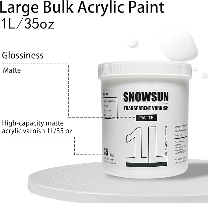 SNOWSUN Matte Varnish for Acrylic Painting, 1L Professional Acrylic Artist's - Image 3