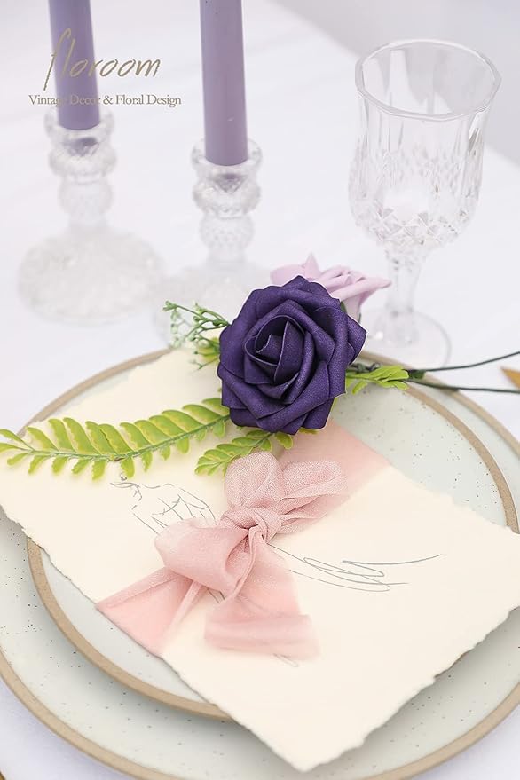 Floroom Artificial Flowers 25pcs Real Looking Lilac & Purple Foam Fake Roses - Image 4