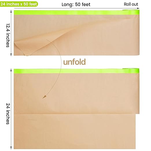 ADHES Pre-Taped Masking Paper for Painting, 3 Rolls 24 Inch x 50 Feet Tape and - Image 2