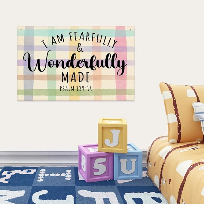 Fearfully and Wonderfully Made Bible Verses Wall Decor Kids Room Decor Canvas - Image 6