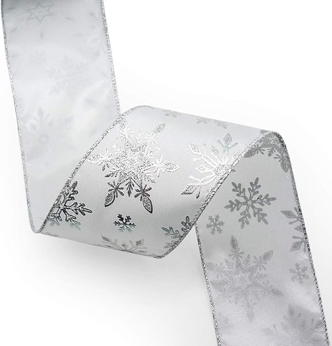 CT CRAFT LLC Satin with Silver Snowflake Wired Ribbon 2.5 Inch x 10 Yards - Image 4