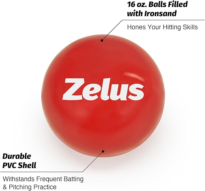 ZELUS Training Balls for Softball and Baseball Practice | 2.8-Inch 1 lb Weight Ball | Weighted Ball for Exercise | Baseball Accessory for Strength Hitting Batting Pitching Improvement
