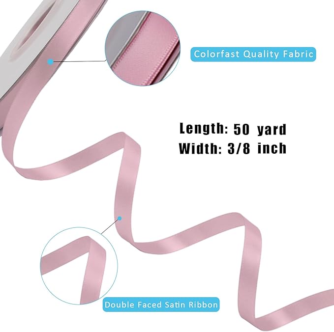LaRibbons 3/8 Inch 50 Yard Double Faced Satin Ribbon, Rose Pink Small Satin - Image 6