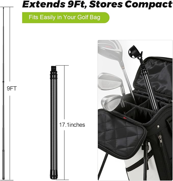 9Ft Golf Ball Retriever Telescopic, Carbon Fiber Golf Ball Picker Upper for Water, Lightweight & Durable Golf Ball Grabber with 2 Claw Sucker Tool, Golf Accessories Gifts for Men Women