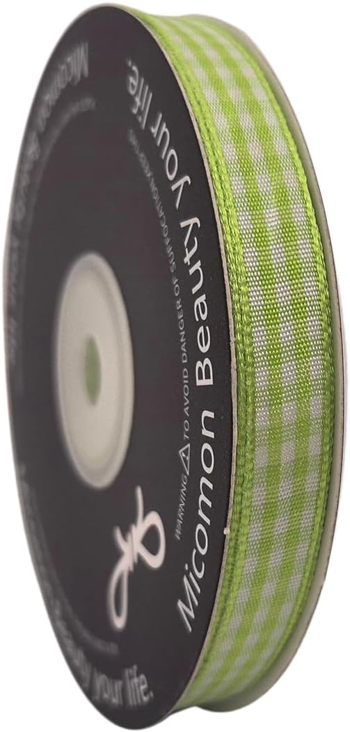 Apple Green Gingham Plaid Checked Ribbon 25 Yard Each Roll 100% Polyester - Image 2