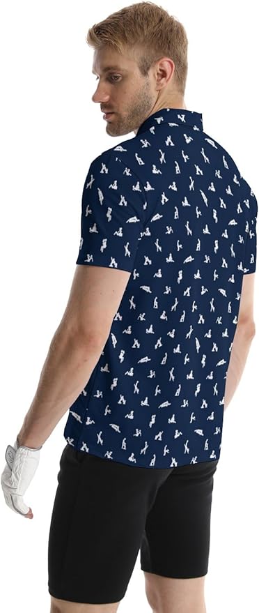 HUURAY Funny Golf Polos for Men Funny Print Short Sleeve Shirts Quick Dry Polo Shirts Hawaiian Shirt Performance Golf Outfits