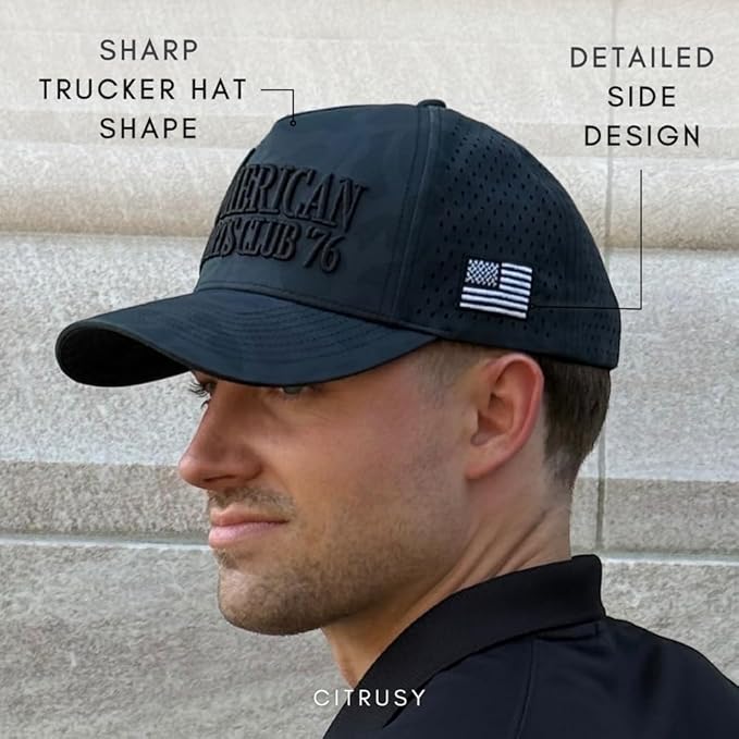 CITRUSY Athletic Trucker Golf Hat | Performance Mens 5 Panel Cap | Cool Breathable Waterproof Workout Running Snapback