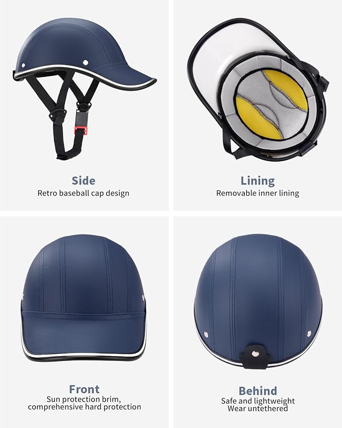 Adult Baseball Cap Helmet - Urban Style for Golf, Low Profile Urban Commute PU Retro Leather Hat for Men & Women