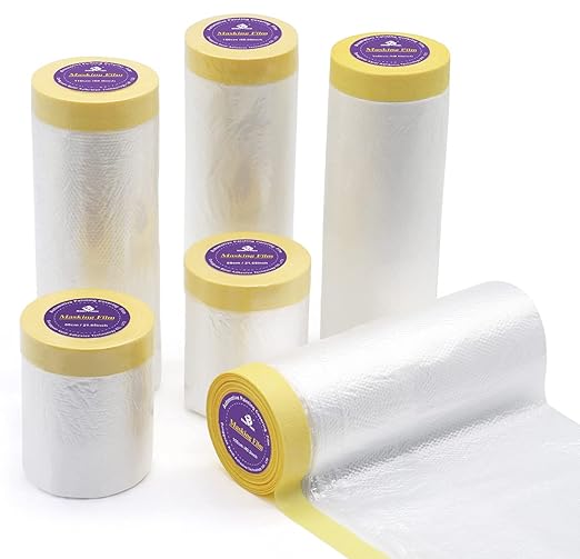 BOMEI PACK 6Rolls Pre-Taped Masking Film, Tape and Drape by BOMEIPACK