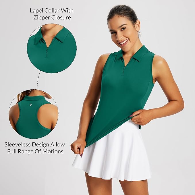 BALEAF Women's Golf Shirts Tank Tops Sleeveless Tennis Polo Racerback with Zipper Collar Athletic Tanks Quick Dry